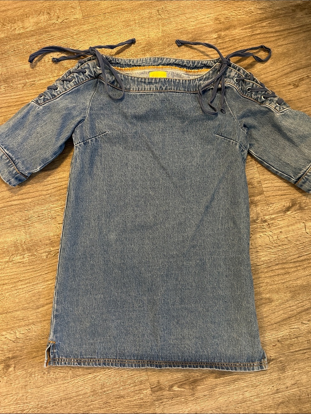 Maeve Anthropologie Denim Lace Up Shoulder Shift Dress XS